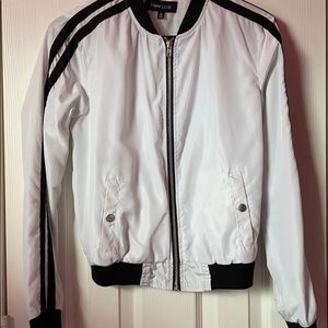 Women’s White and Black Striped Bomber Jacket